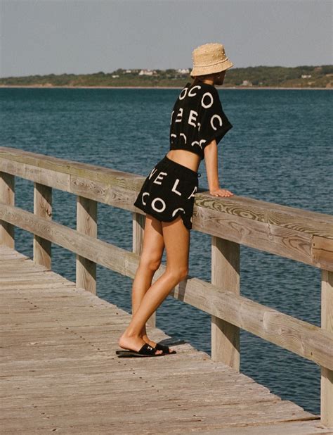 chanel stripe top|Chanel coco beach tops.